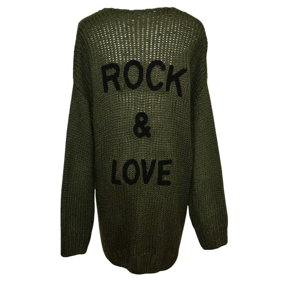 Fashion Oversized Olive Green Black Open Front Long Cardigan Medium Rock & Love - Picture 2 of 7
